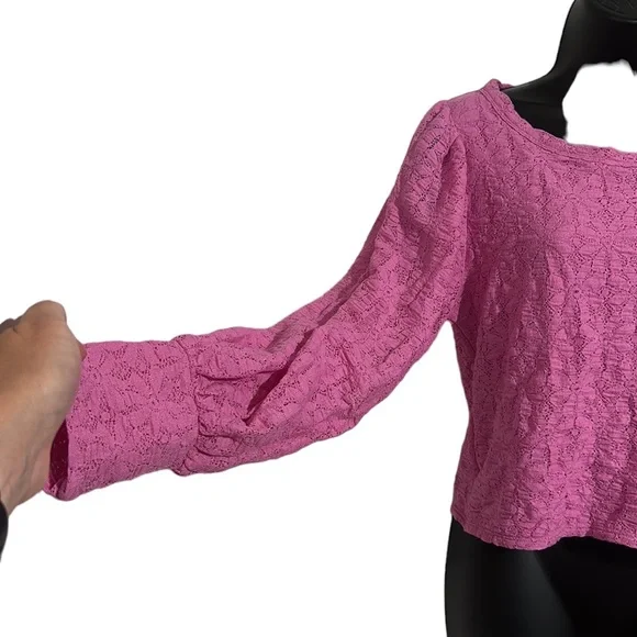 NWT Free People Tea Time Plumeria Boho Cropped Long Puffy Sleeve Shirt Sz XL - Picture 3 of 9